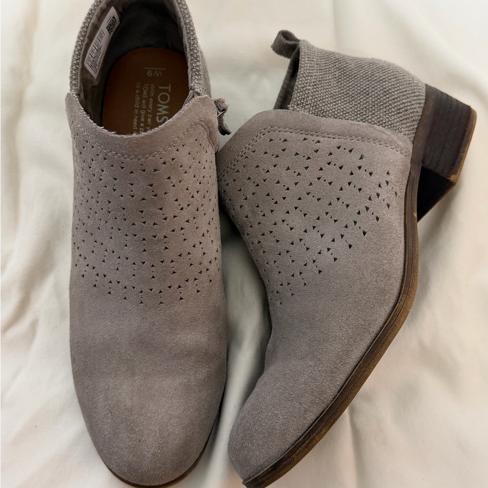 TOMS Taupe Suede Perforated Ankle Booties